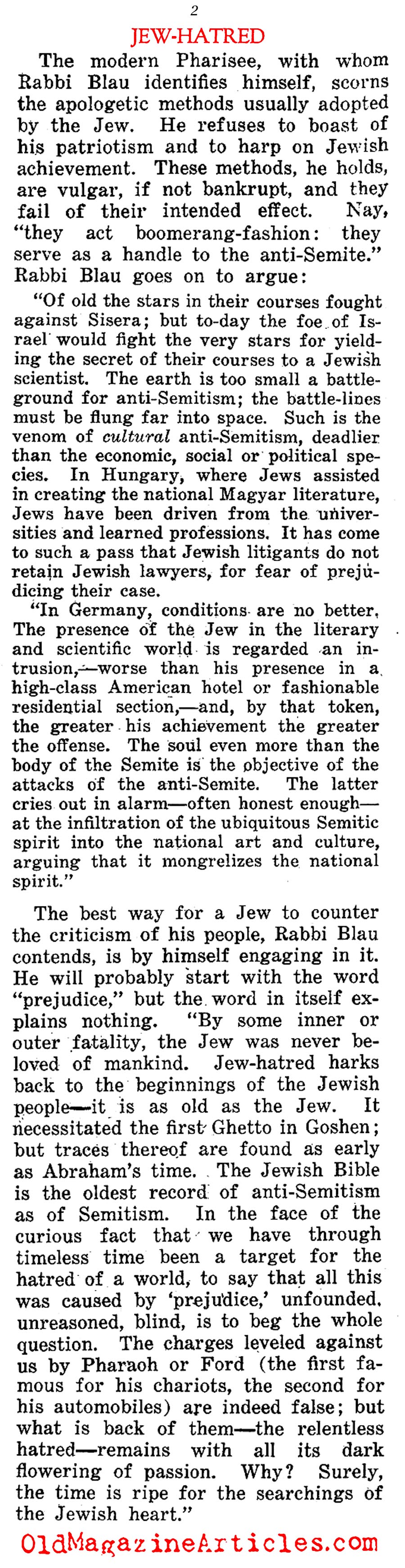 A Zionist Explanation of Jew-Hatred (Current Opinion, 1922)